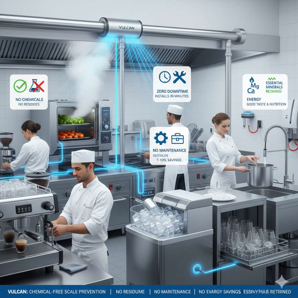 hard water softener chemical free scale prevention for food service