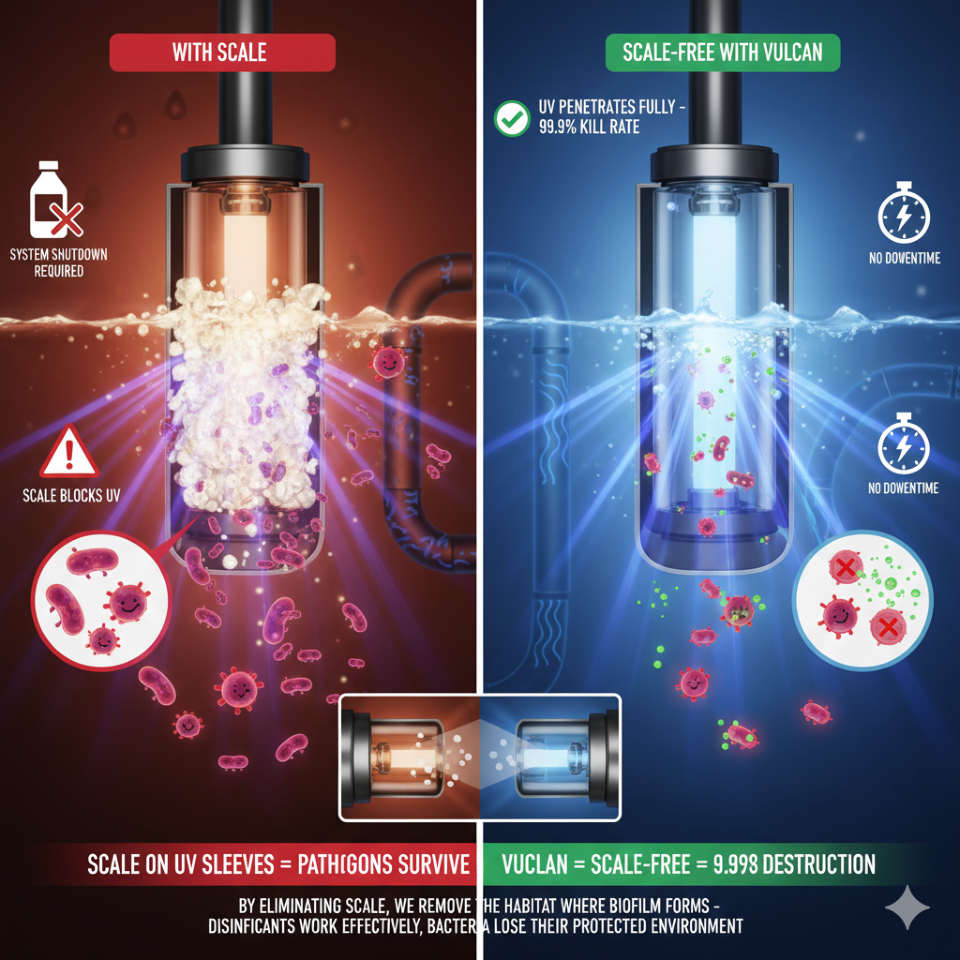 UV sterilizer quartz sleeve with scale buildup